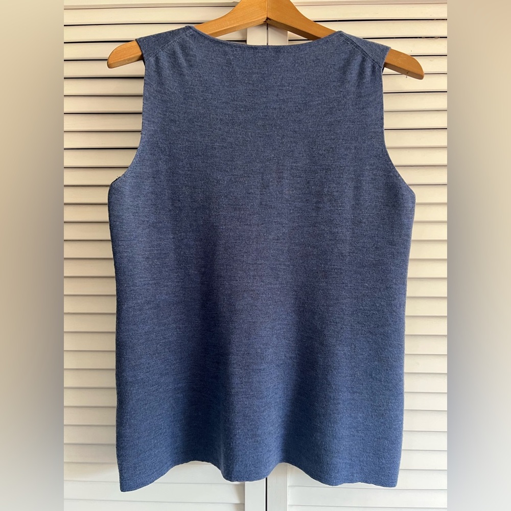 Eileen Fisher Blue Merino Wool Sweater Knit Top Blouse - Picture 2 of 6